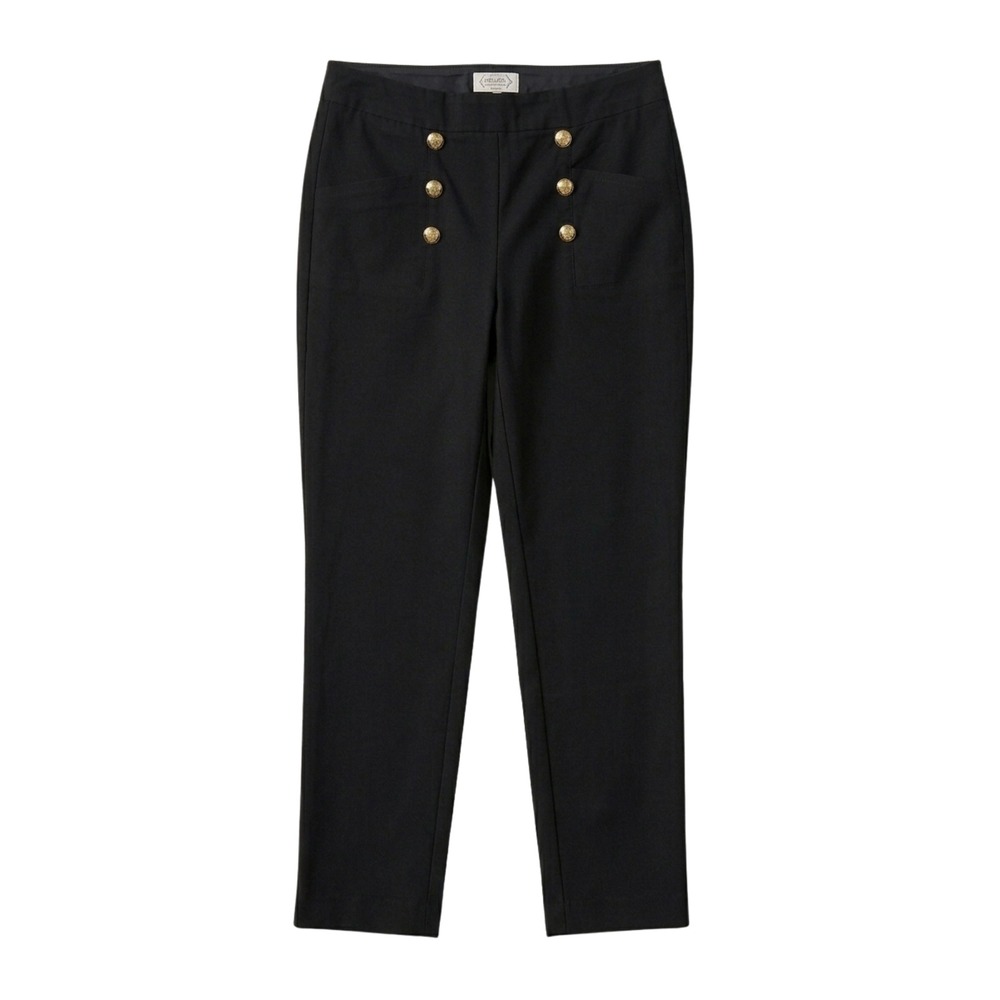 Nanette Lepore Black Sailor Pants Gold Button Front Trousers Womens Size M